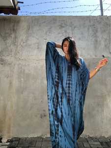 Kaftan en coton colorant à la main, manches courtes, col en v, coupe ample, confortable pour femmes, nouveauté 2022 - Product Image 5