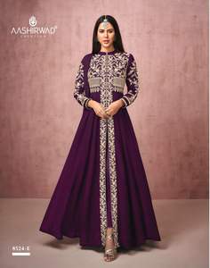 Robe longue Anarkali de créateur indien pakistanais Salwar Kameez en soie Georgette brodée pour les fêtes de mariage des adultes en gros - Product Image 5