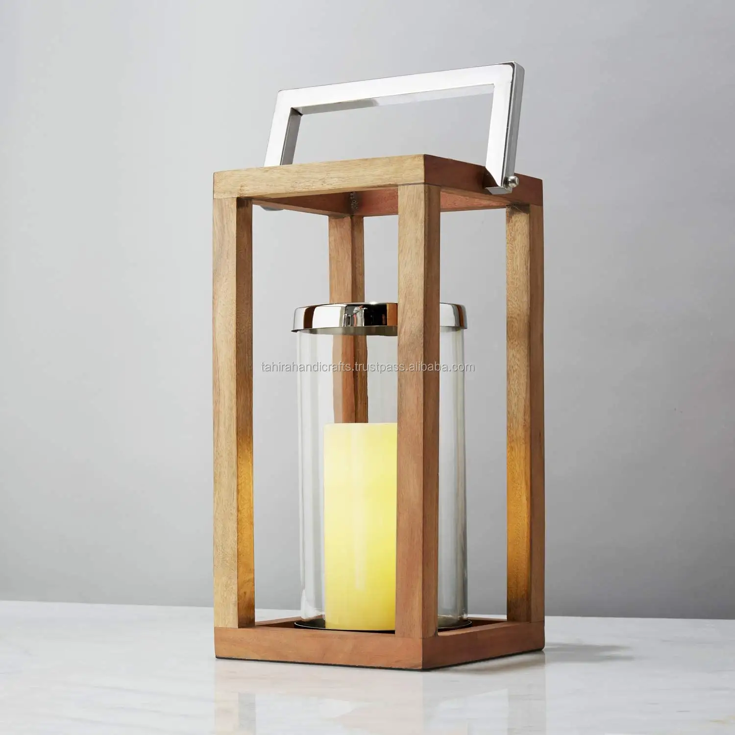 wooden amazon product hurricane lantern with led light Outdoor, indoor decor living room Christmas easter Gift