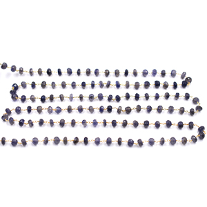 Iolite Faceted Rondelle Rosary Chain 8–9mm Brass 18K Gold Plated <b>Wire</b> Wrapped Gemstone Chain Sold by Foot - Product Image 3