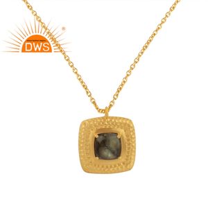 สร้อยคอพลอยลาบราดอไรต์ ขายส่ง ชุบทอง ผิวแบบตอกลาย จี้เงินแท้ 925 เครื่องประดับ คอลเลคชั่นคลาสสิก - Product Image 2