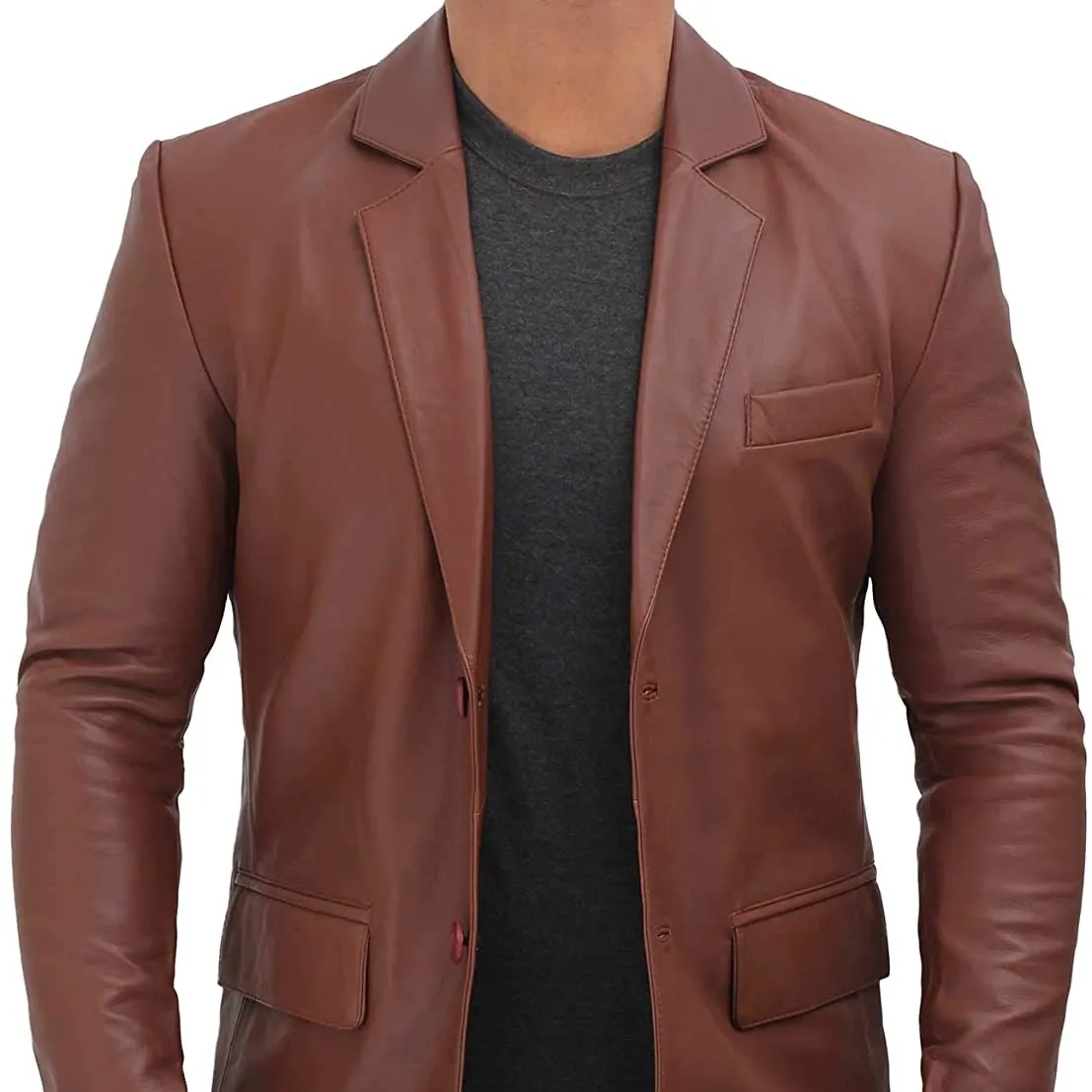 Blazer en cuir pour homme, 5 pièces, taille Slim, marron, peau d'agneau, meilleure vente, 2021