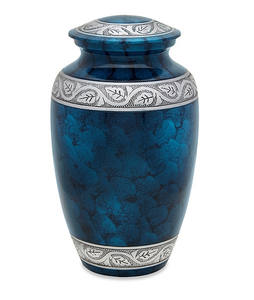 Urnas de Metal conmemorativas grabadas para cenizas de adultos, urnas de cremación de estilo americano/europeo, Metal azul, latón/aluminio - Product Image 3