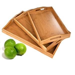 <b>Set</b> of 3 Large Bamboo Serving Tray with Handles Wood Serving Tray for Coffee Food <b>Breakfast</b> Dinner - Product Image 1
