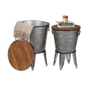 Mesa de almacenamiento galvanizada con tapa de madera para muebles decorativos para el hogar, sala de estar, uso en la oficina - Product Image 5