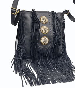 Bolso Tote de Cuero Genuino para Mujer, Marca KAMARVY, Hecho a Mano, Diseño Étnico Tradicional Indio Ecológico, con Detalles en Color Negro, Delhi - Product Image 1