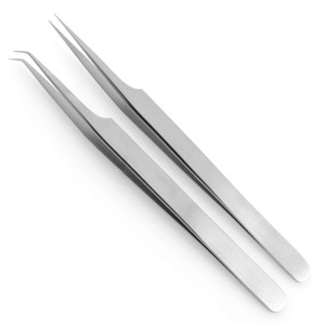 Pince à épiler à double courbure en acier inoxydable de haute qualité Pointe en fibre antidérapante avec points droits Marque privée - Product Image 3