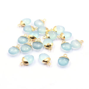 จี้ห้อยทำจากอควา ชาลเซโดนี รูปไข่ ขนาด 12-14 มม. ชุบทอง 14k/18k พร้อมห่วงสำหรับทำเครื่องประดับ - Product Image 4