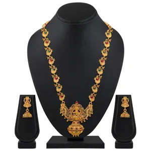 Toptan hint Kundan tapınak mücevher geleneksel antika gelin düğün mücevher ağır altın kaplama takı setleri