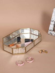 Plateau miroir rond en métal, sur le verre et en couleur or, de Style britannique, de luxe, styliste - Product Image 4