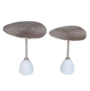 Table latérale Texture de palmier en aluminium, avec Base en marbre ovale, pour bureau, maison, Restaurant, rond fabriqué en inde