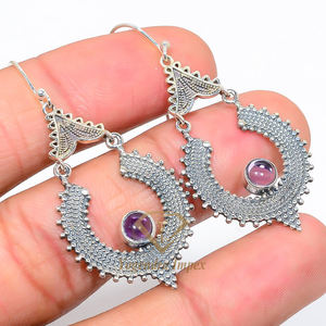 2023 dernière mode à la mode améthyste pierre précieuse en forme de 925 boucles d'oreilles en argent sterling massif conçues pour les occasions de fête de mariage - Product Image 2