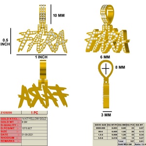 จี้ชื่อเล็กสีทอง14K สีเหลืองทอง0.80กะรัตเพชรน้ำหนัก8กรัมของขวัญแต่งงานหมั้นจี้เพชรเสน่ห์ - Product Image 2