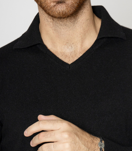 Maglieria da uomo Made in Italy maglione di cashmere invernale 100% scollo a v manica lunga nero - Product Image 5