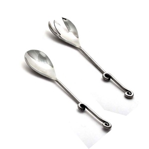 Spiral with Knot end Handle Salad <b>Serving</b> Set Polished Food <b>Serving</b> Set Spiral Dinner Fork Silver Plated - Product Image 1