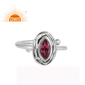 Anillo de compromiso de Plata de Ley 925 oxidado, joyería ajustable, Gema de topacio Rosa Natural, venta al por mayor - Product Image 1