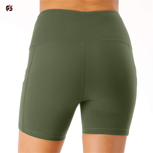 Pantalones cortos de Yoga para mujer, Impresión de logotipo personalizado, tela elástica de poliéster y LICRA con bolsillos laterales, producto OEM para gimnasio y correr, gran oferta - Product Image 3