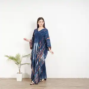 2024 venta al por mayor Tie Dye Kaftans para mujeres largo bohemio cuello en V medias mangas India ropa con tejido hasta el suelo vestidos - Product Image 1