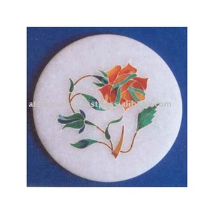 Sous-verre en marbre fait à la main avec incrustation de fleurs, cadeaux d'entreprise en marbre - Product Image 1