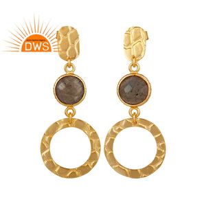 Party Wear Labradorite <b>Dangle</b> Drop <b>Earring</b> With Gold Shiny Finish Supplier 925 <b>Silver</b> Handmade <b>Earring</b> Wholesaler - Product Image 1