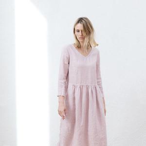 Vestido Formal de Crepé de Algodón que Captura la Esencia del Verano, Color Rosa Caramelo Sólido, Largo hasta la Rodilla, Mangas Largas para Mujer - Product Image 6