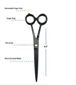 Ciseaux de barbier professionnels en acier inoxydable pour droitiers, à pointe arrondie, 32 dents, plusieurs options de poignées, ciseaux de coiffure noirs - Product Image 1