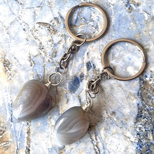 Buy Online Grey Agate Tumbled Stone Keychain : Grey Agate Tumbled Stone Keychain For Sale - Product Image 1