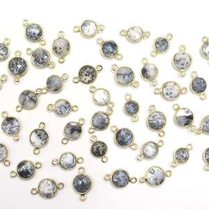 Dendritic <b>Opal</b> Round Shape 925 Sterling Silver Bezel <b>Gold</b> Plated Connector Handmade Jewelry Making - Product Image 3