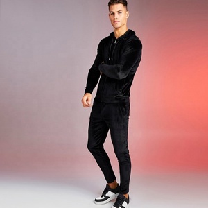 Conjunto Deportivo Informal de Terciopelo para Hombre, Traje de Chándal Liso con Cuello Alto y Ribete de Poliéster - Product Image 3