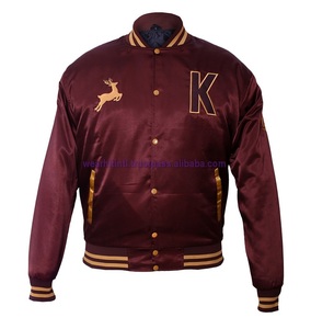 2021 chaquetas de bombardero de béisbol de satén personalizadas para hombres diseño de cuello levantado para ropa de invierno - Product Image 1