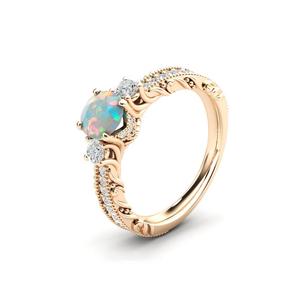 Anillos de compromiso redondos de piedra de ópalo etíope de fuego de Plata de Ley 925, pida en línea ahora a precio de fábrica, anillos de joyería de piedras preciosas - Product Image 1