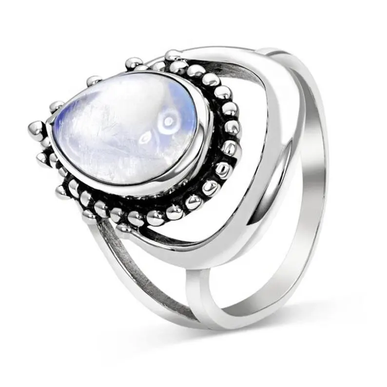 925 Sterling Silber Regenbogen Mondstein Birne Cabochon Dual Band Statement Silber Edelstein Ring