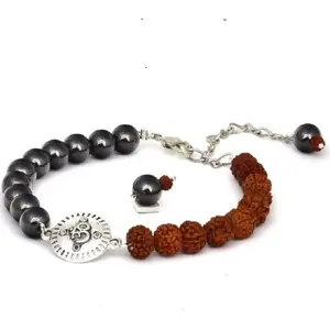 925 Sterling Silver Om Rudraksha Gelang dengan Hematite untuk pria wanita penyembuhan perhiasan dan pesona perhiasan dengan harga terbaik