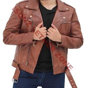 Vestes en cuir de vachette de style motard pour hommes, fermeture éclair, PREMIUM - Product Image 3