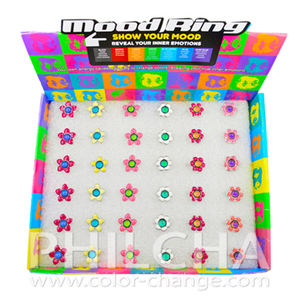 Bagues ajustables pour filles, anneaux en forme de marguerite avec changement de couleur, d'humeur, boîte complète - Product Image 1