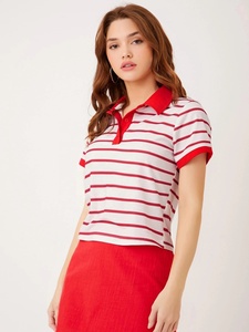 La mayoría de las camisetas polo de estilo a rayas de alto rendimiento para mujer, logotipo de diseño personalizado, camisetas polo informales a precio barato - Product Image 4