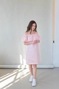 Vestido bohemio hasta la rodilla para mujer Hecho a mano Algodón Verano Fuera del hombro Estilo Manga corta Patrones sin tirantes Vacaciones versátiles - Product Image 2