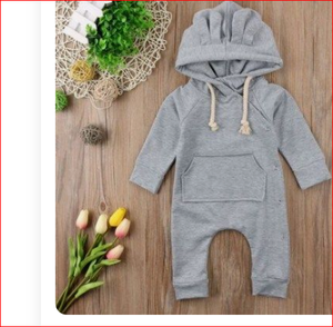 ชุดหมีแขนยาวมีฮู้ดสำหรับเด็ก,ชุดหมีเด็กแขนยาวพิมพ์ลายคอตตอนออแกนิกพร้อมฮู้ดและขา - Product Image 2