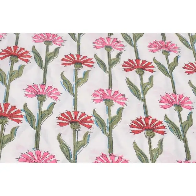 Indian Cotton Fabrics By Yard, Hand Block Print Floral Pattern Fabric For Home Textile And Dresses Making Supply