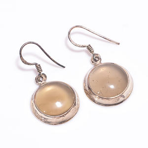 Boucles d'oreilles rondes en Quartz fumé naturel brillant Boucles d'oreilles en argent sterling 925 de style ethnique pour la fête de mariage ou le cadeau - Product Image 4