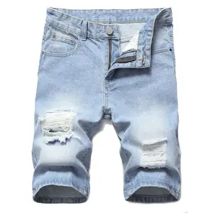 China factory custom wholesale made fashion high quality monkey wash ripped men's shorts jeans