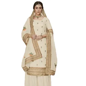 Filles tendant spécial lourd dola soie Designer pakistanais soie col rond Style Masakali kurti et Sharara