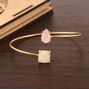 Wholesale Luxury Fashion <b>Bangle</b> <b>Bracelet</b> Natural White Sugar Druzy Briolette Cut Pink Quartz Gold/Silver Plated Styles - Product Image 3