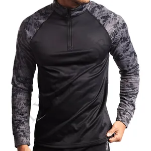 Мужская спортивная одежда 1/4, тренировочный топ на молнии с рукавом реглан, впитывающим влагу, воротником-воротником, тренировочная рубашка большого размера с длинным рукавом