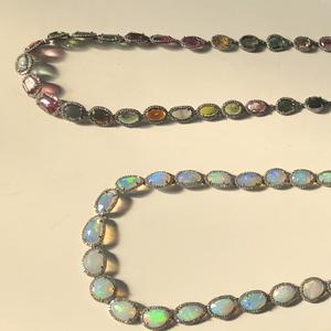 Natural Real Pave <b>Diamond</b> Multi Tourmaline Ethiopian Opal Stone Rose Cut Slice 925 Sterling Silver Long Necklace Jewelry Online - Product Image 1