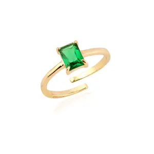 New elegant design green emerald hydro quartz tiny statement ring brass gold plated ring prong sett adjustable rings for girls