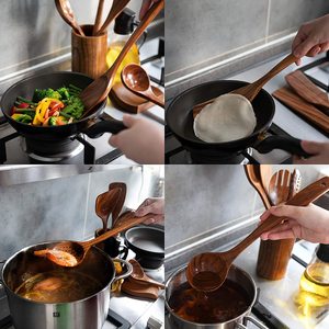 Ensemble de cuillères de cuisine modernes en bois avec organisateur, antiadhésives, compatibles lave-vaisselle, écologiques, 7 pièces, option logo personnalisé - Product Image 2