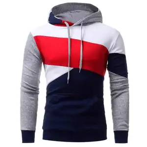 Grey Navy & Red Cut & Sew Pullover Hoodies, New design cut & sew hoody, Wholesale hoodies unisex