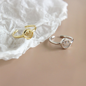 Anillo de Cara Sonriente, Chapado en Oro de 14K, Plata de Ley, Acero Inoxidable, Lindo, Ajustable, Esmalte, Alta Calidad, Unisex - Product Image 3