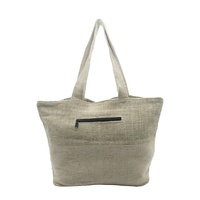 Sac fourre-tout en chanvre artisanal primitif pour femmes, 100% végétalien, écologique, fermeture éclair, doublure en coton brodé, uni, décontracté, plage